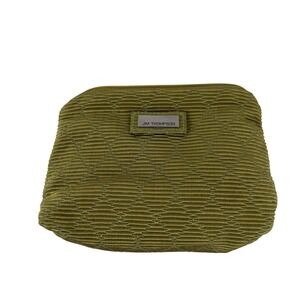 Jim Thompson Cosmetic Makeup Bag Womens Green‎ Pleated Fabric Zip Pouch Textured